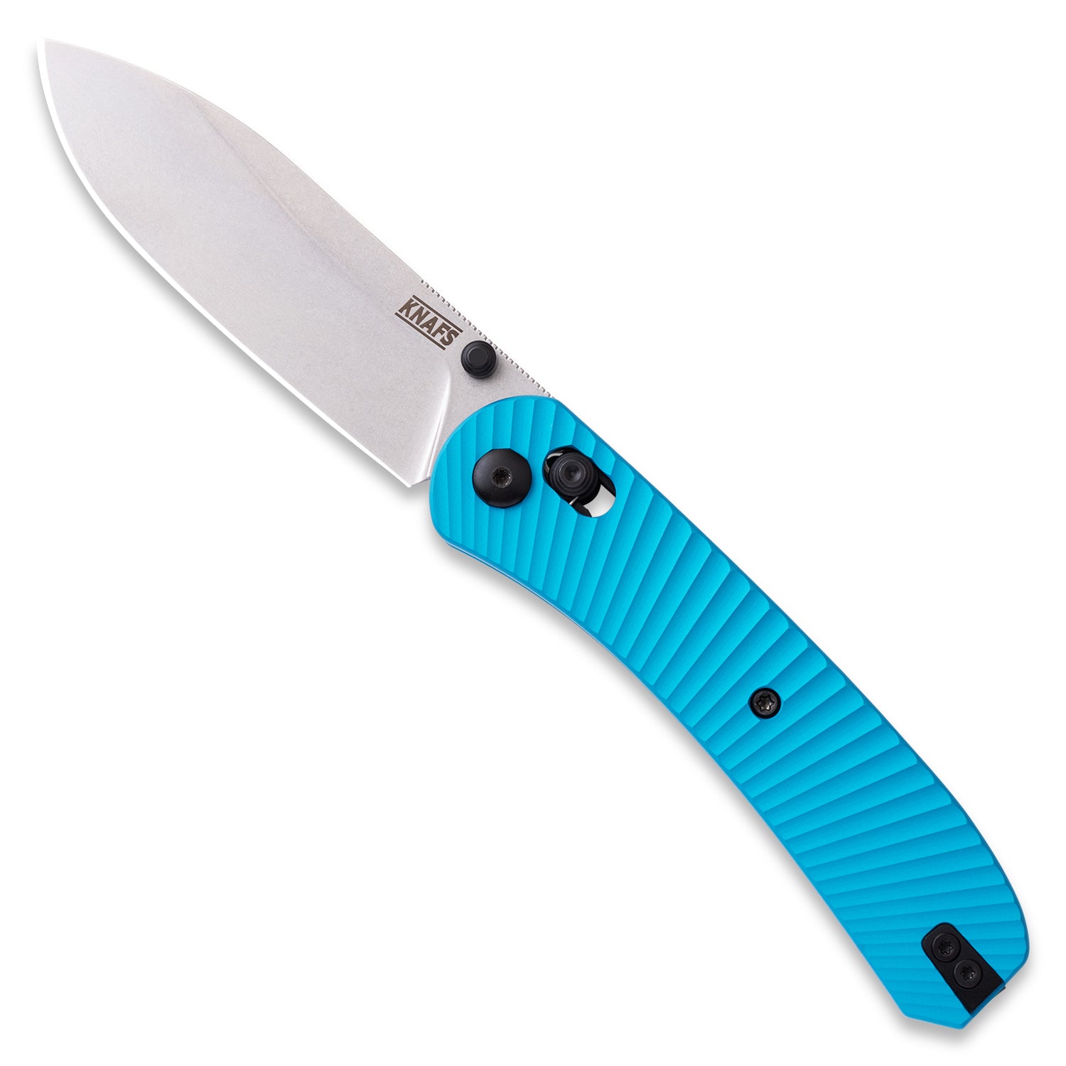 Lander 2 Pocket Knife - Solar Flare Aluminum Scales - Pre-built - Gray Stonewash - Blue Scale Handle