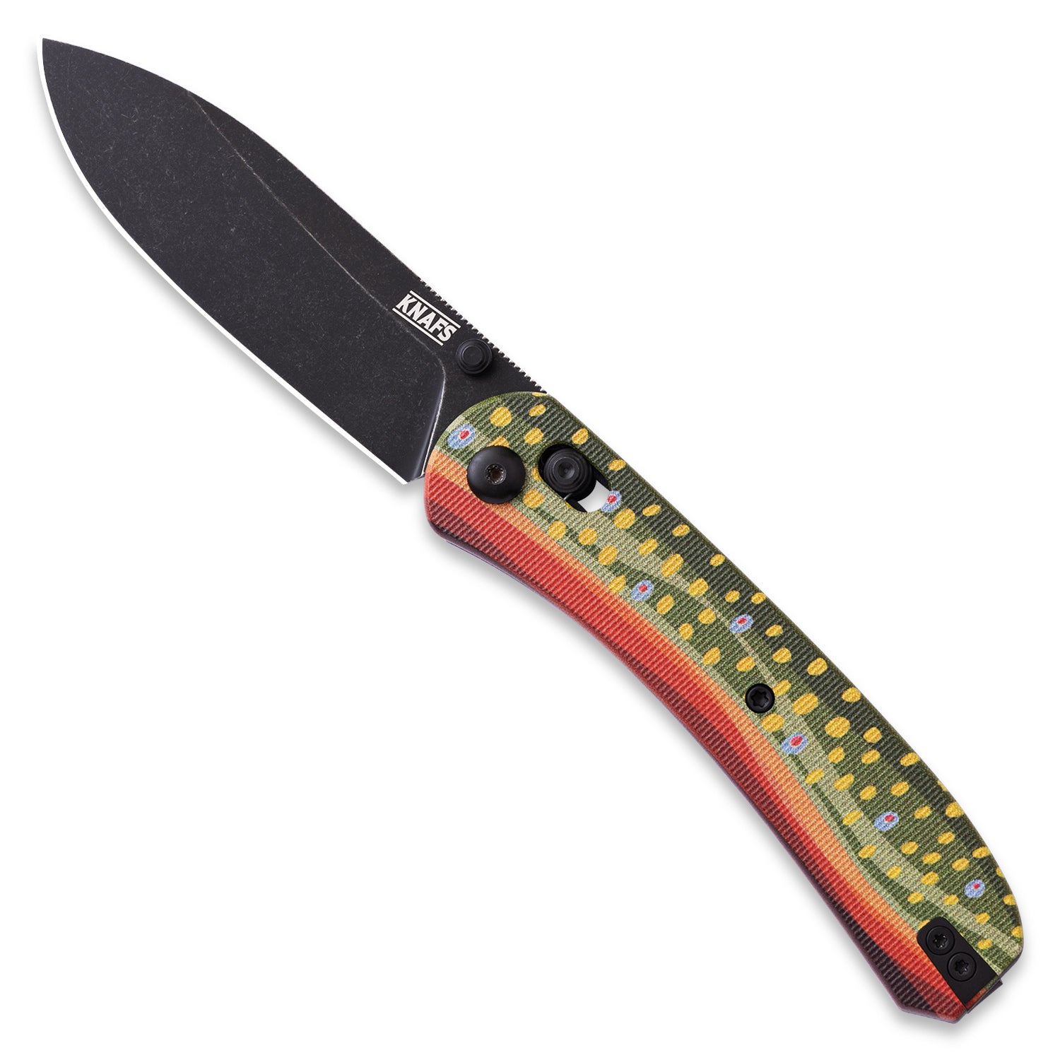 Lander 2 Pocket Knife - Printed G10 Scales - Pre-built Black Stonewash - Brook Trout