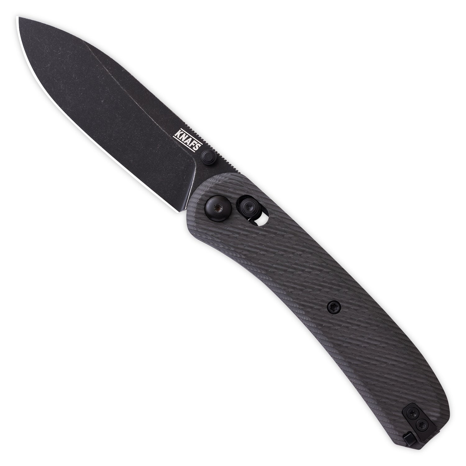 Lander 2 Pocket Knife - Carbon Fiber - Pre-built - Black Stonewash -  Bias pattern handle - Open front