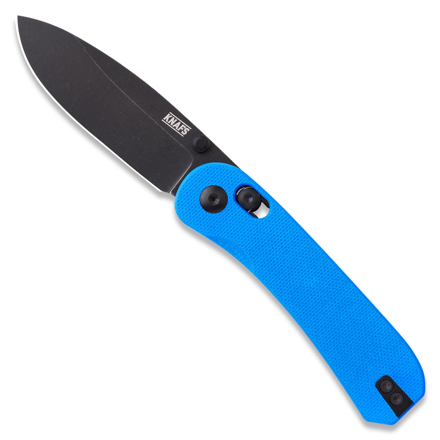 Lander 3 Pocket Knife - Flat G10 Scales - Pre-Built - Black Stonewash - Blue Handle 