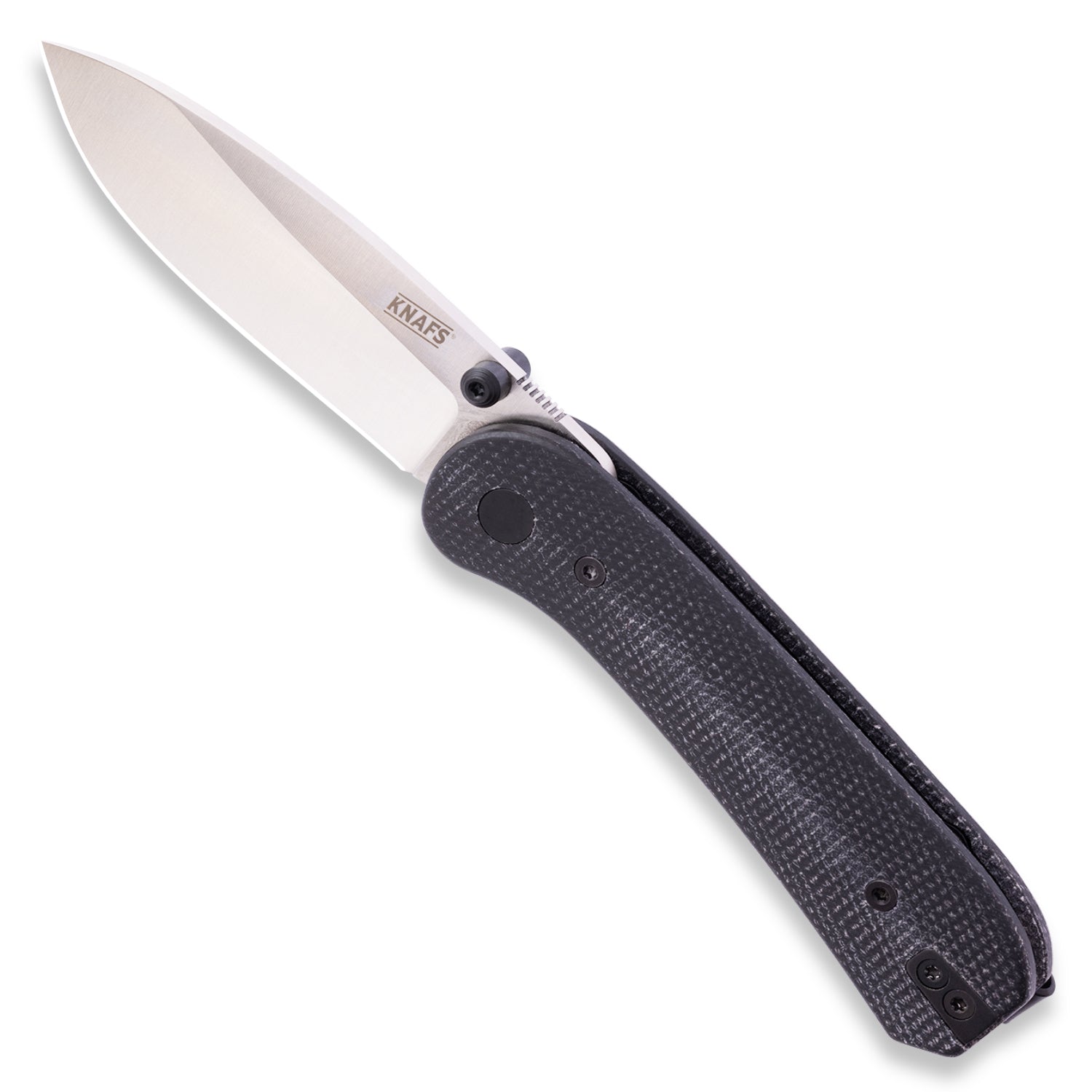 KNAFS-00532-Lander 1 Black Micarta Contoured Micarta angled open