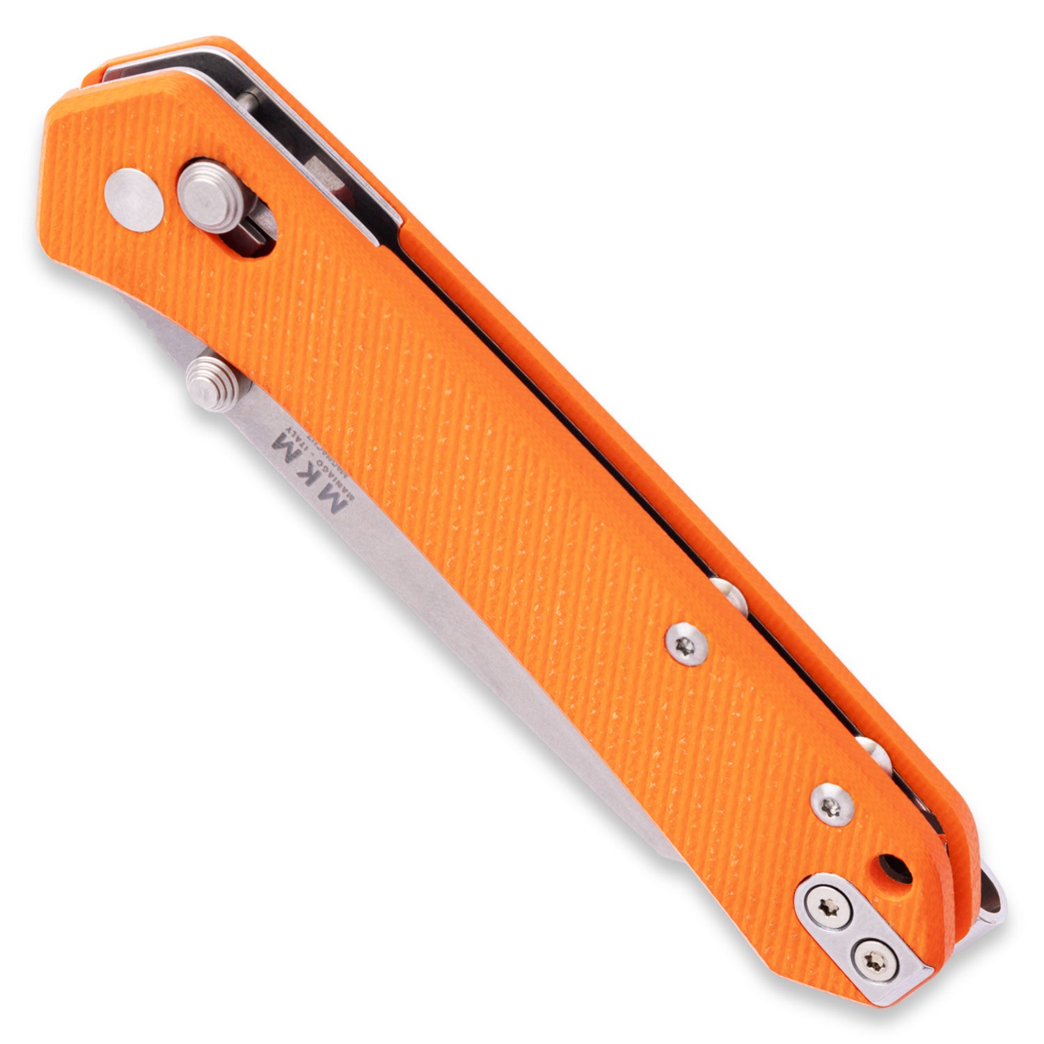 KNAFS-00543 Yipper Pocket Knife Orange G10 MagnaCut front angle closed