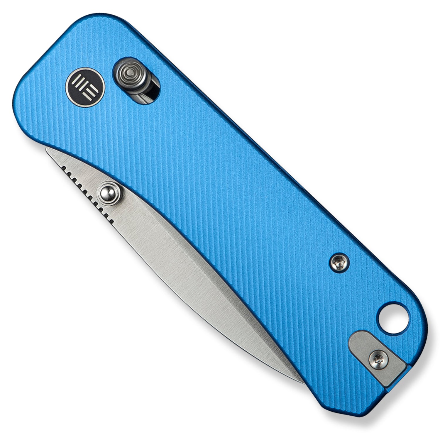 WE Knife Co. Banter 2 Pocket Knife - Blue Aluminum Milled Handles - Product On White - Closed Front