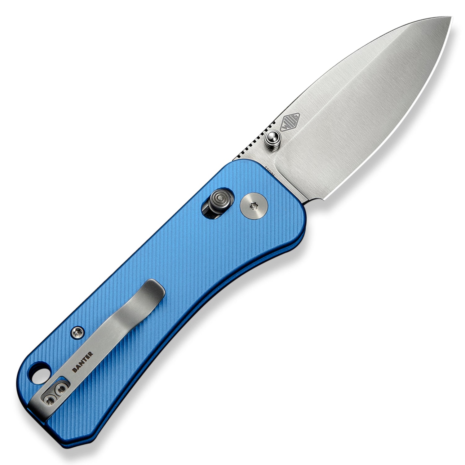 WE Knife Co. Banter 2 Pocket Knife - Blue Aluminum Milled Handles - Product On White - Open Back