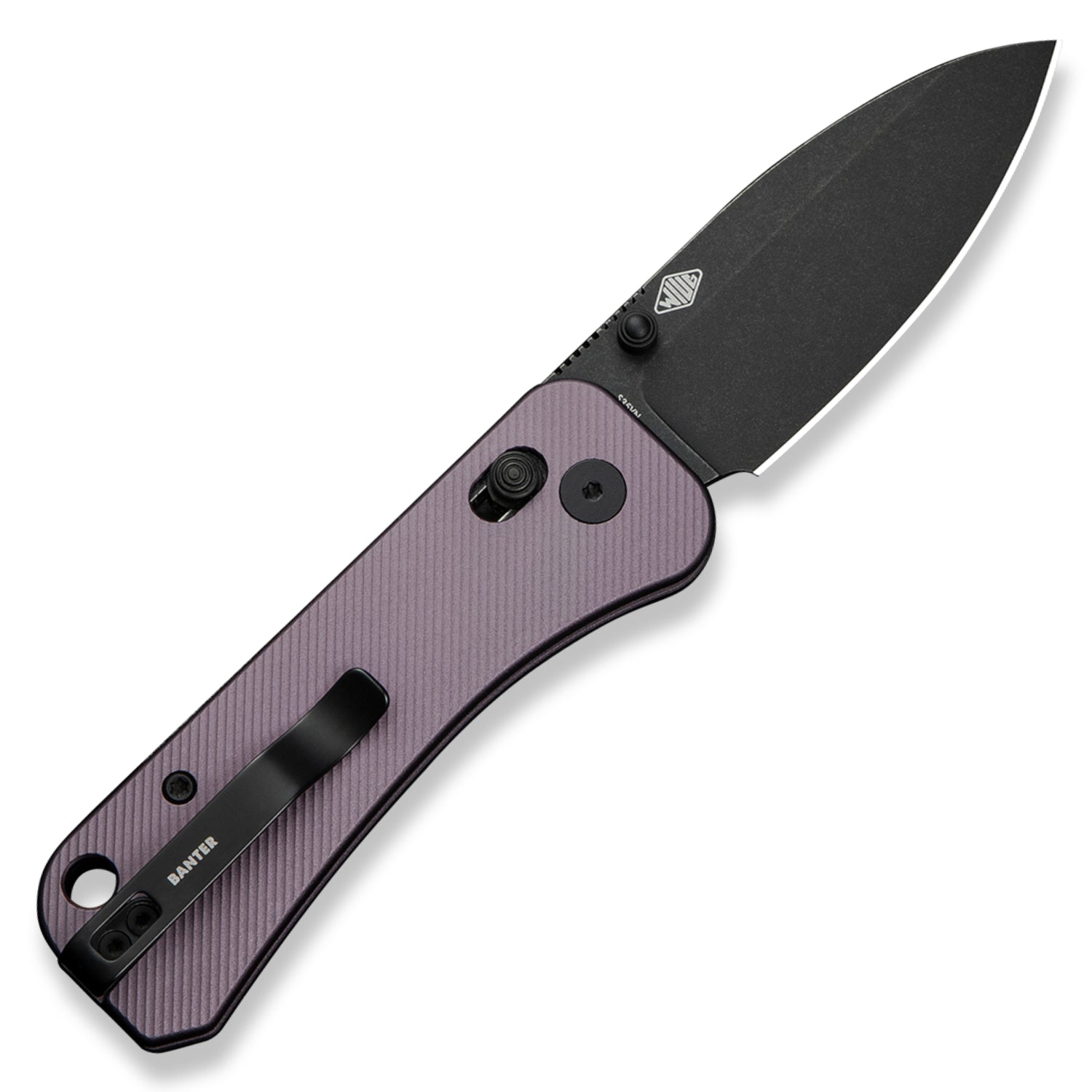 WE Knife Co. Banter 2 Pocket Knife - Purple Milled Aluminum Handles - Product On White - Open Back