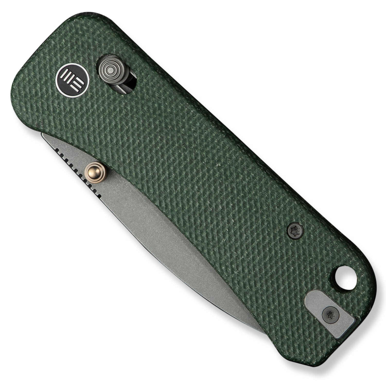 WE Knife Co. Banter 2 Pocket Knife - Green Micarta Handles - Product On White - Closed Front