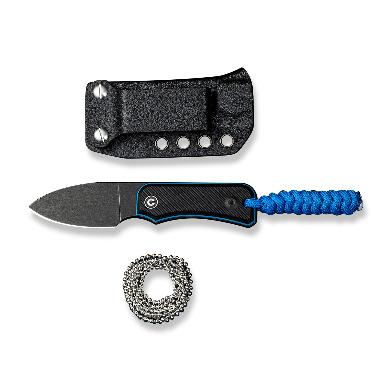 CIVIVI Baby Banter Fixed Blade Knife - Black/Blue G10 - Product On White - Parts View