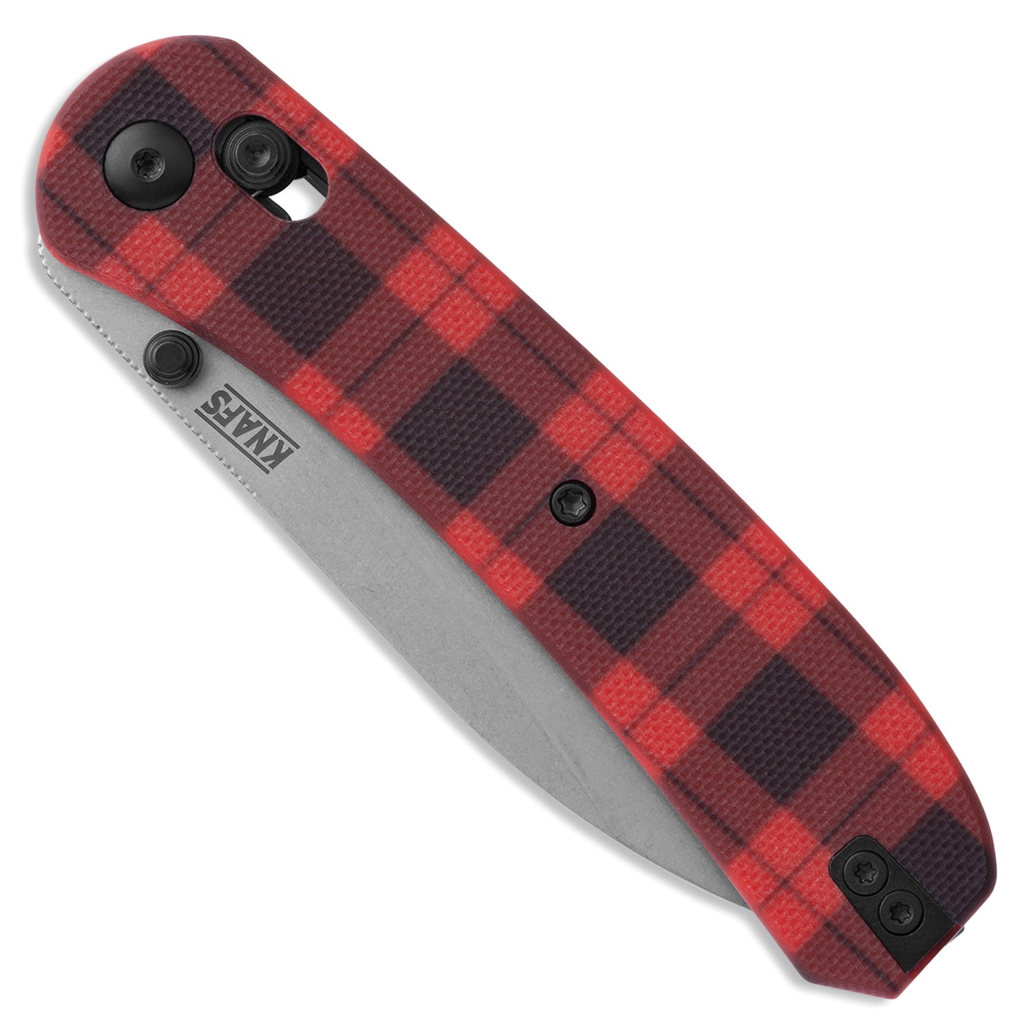 KNAFS 00568 Lander 2 Knife Scales Red Flannel on a knife. Knife not included.