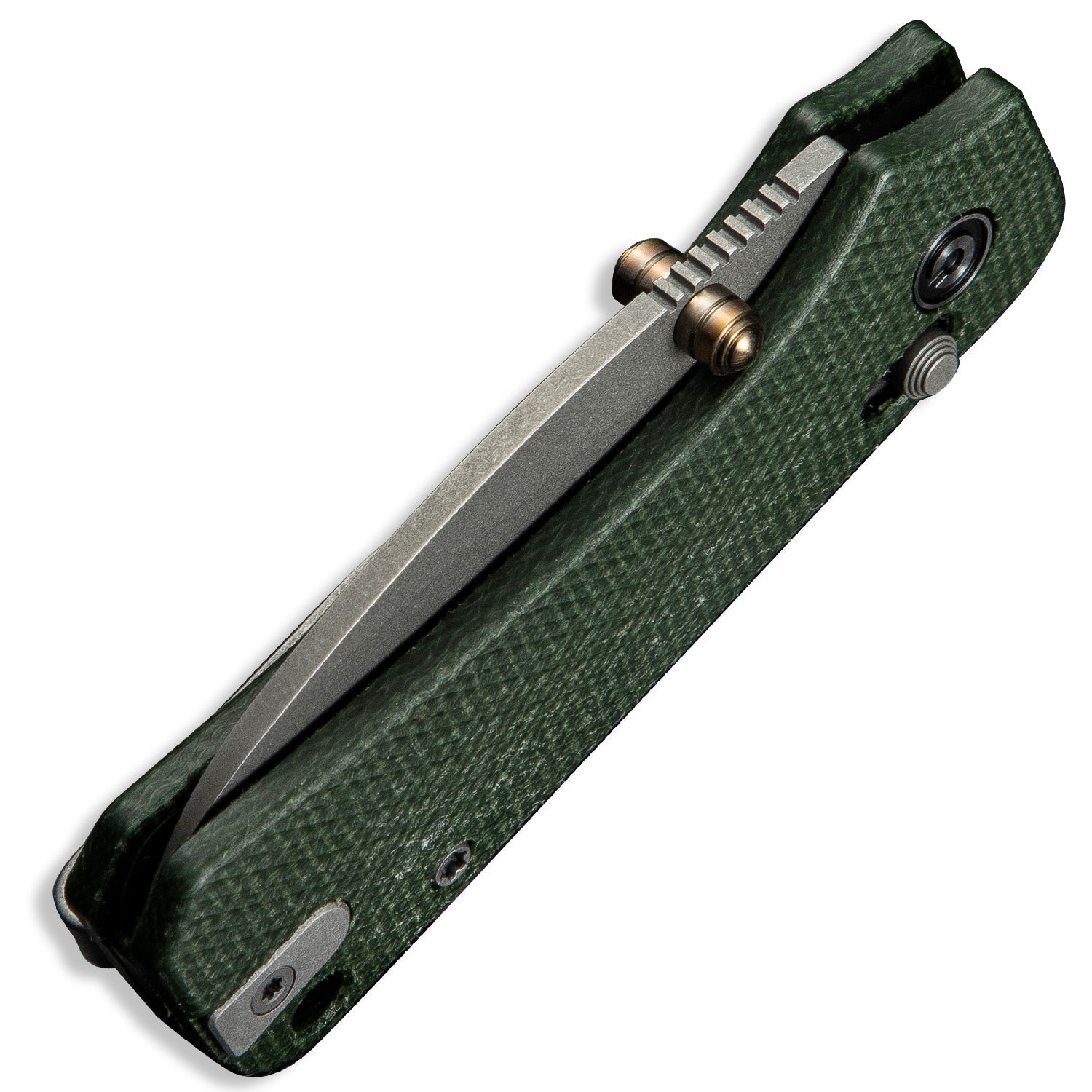 KNAFS-00579 Baby Banter 2 Green Micarta close angle