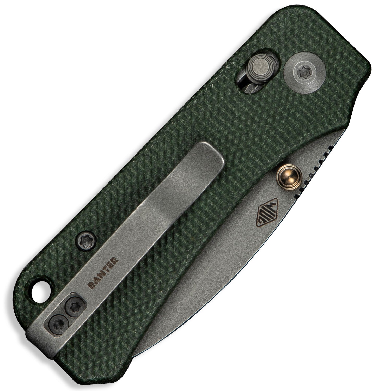 KNAFS-00579 Baby Banter 2 Green Micarta close back