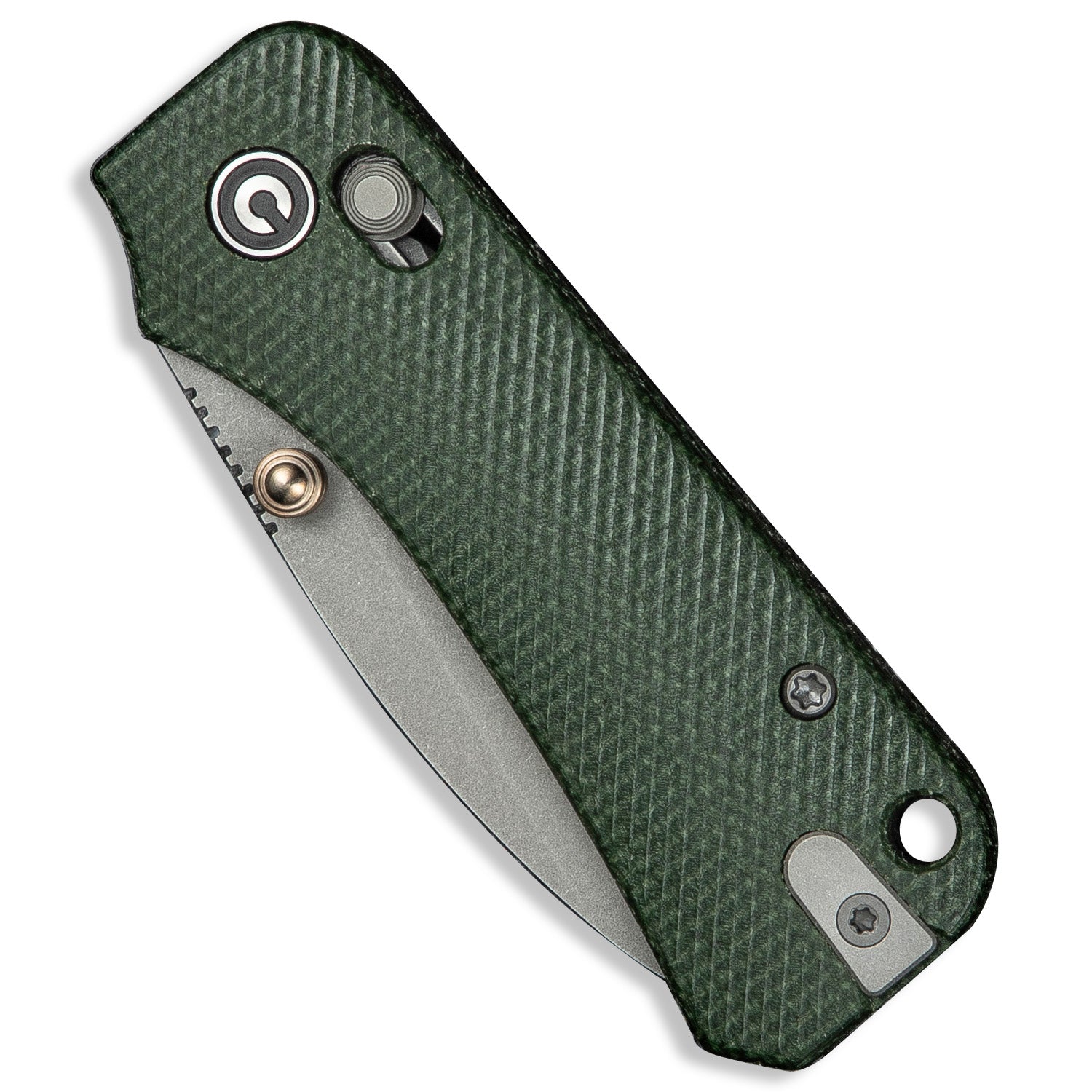 KNAFS-00579 Baby Banter 2 Green Micarta close front