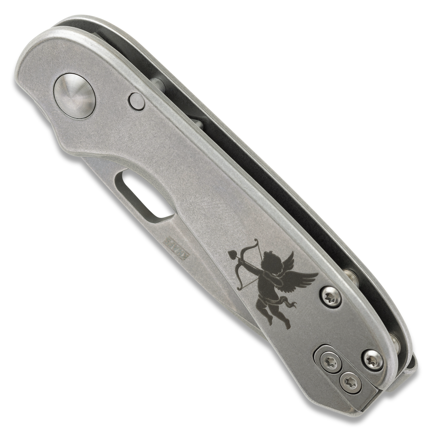 Lander 5 Pocket Knife - Valentine's Engraved - Gray Stonewash