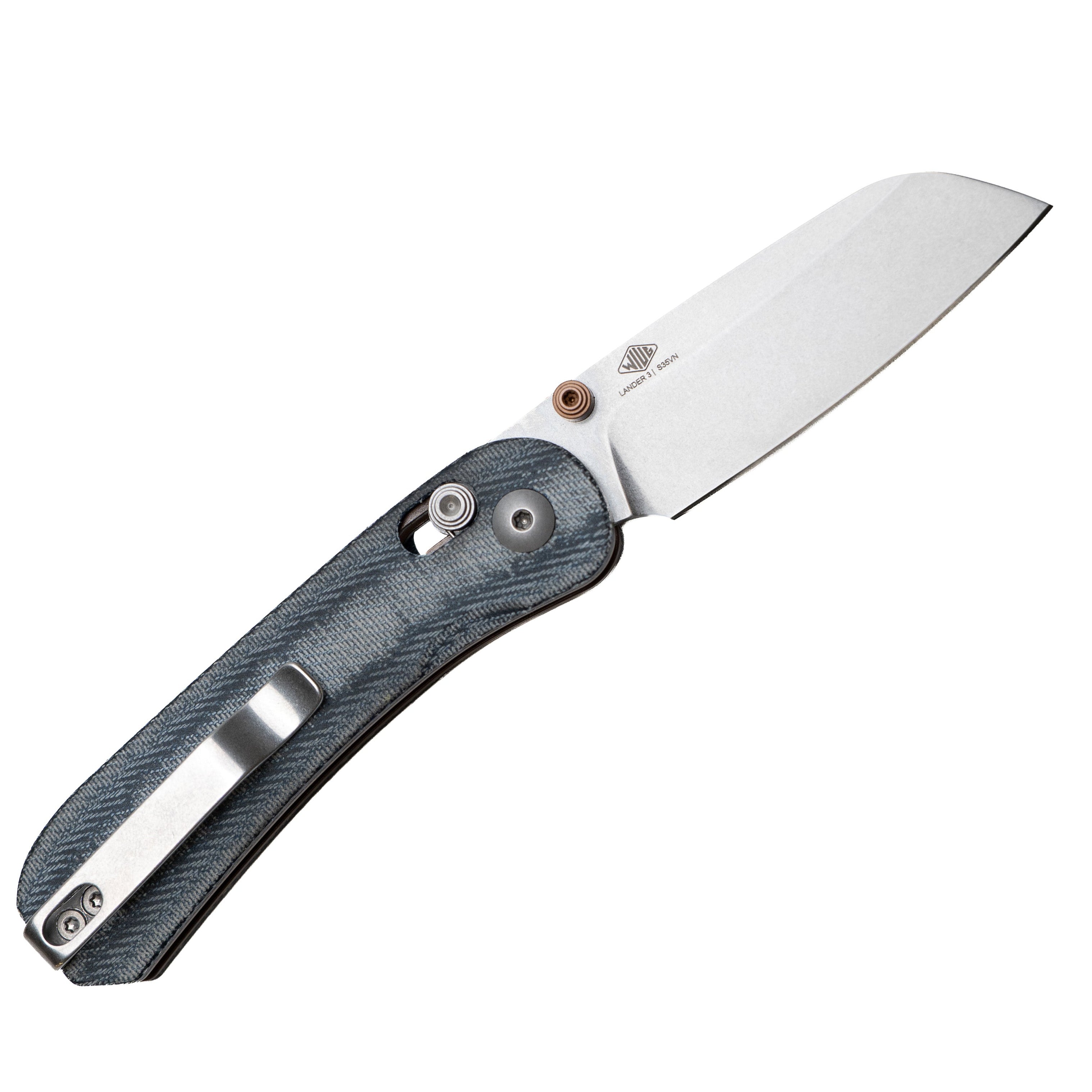 Lander 3 Pocket Knife - Sheepsfoot - Denim Micarta - S35VN