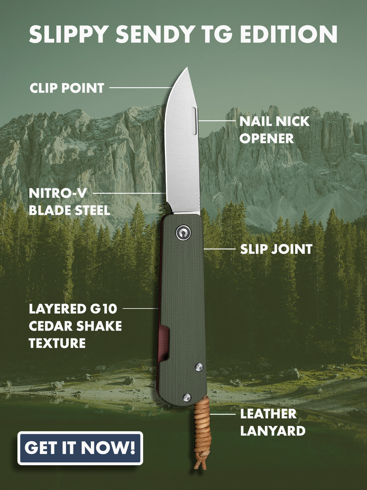 Slippy Sendy Pocket Knife - Green/Red G10 - Nitro V