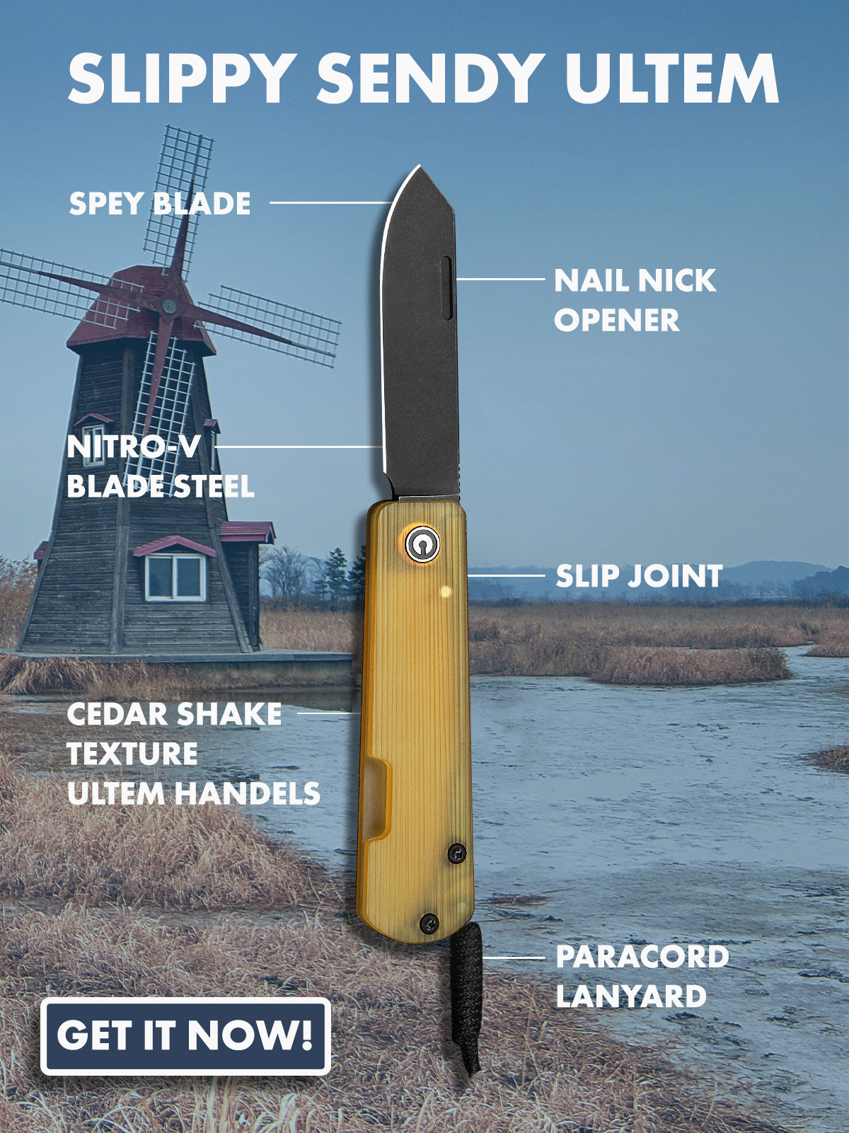 Slippy Sendy Pocket Knife - Ultem - Black Coated Nitro V
