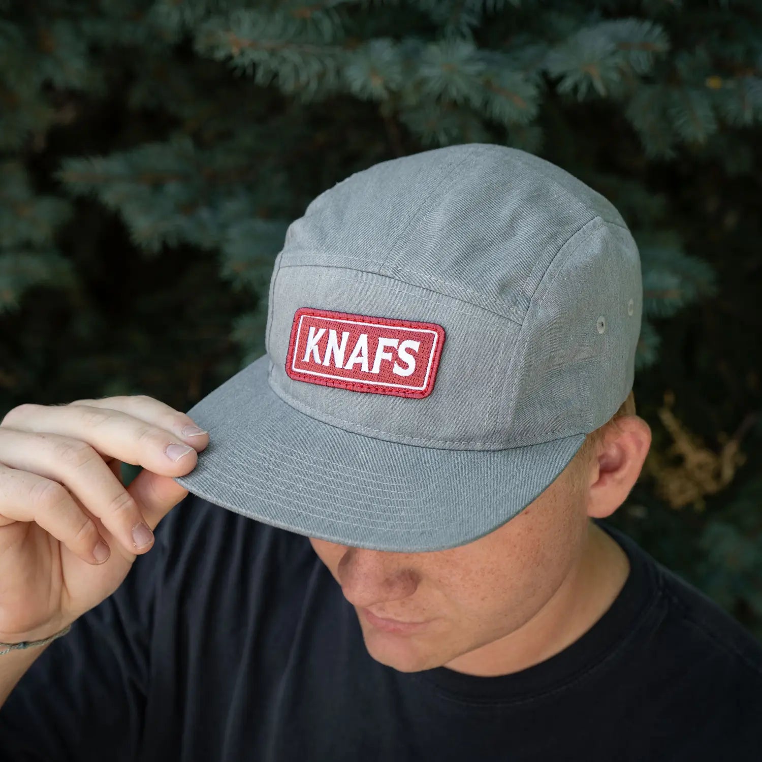 Knafs Gray Oil Can Hat 5 Panel - on person