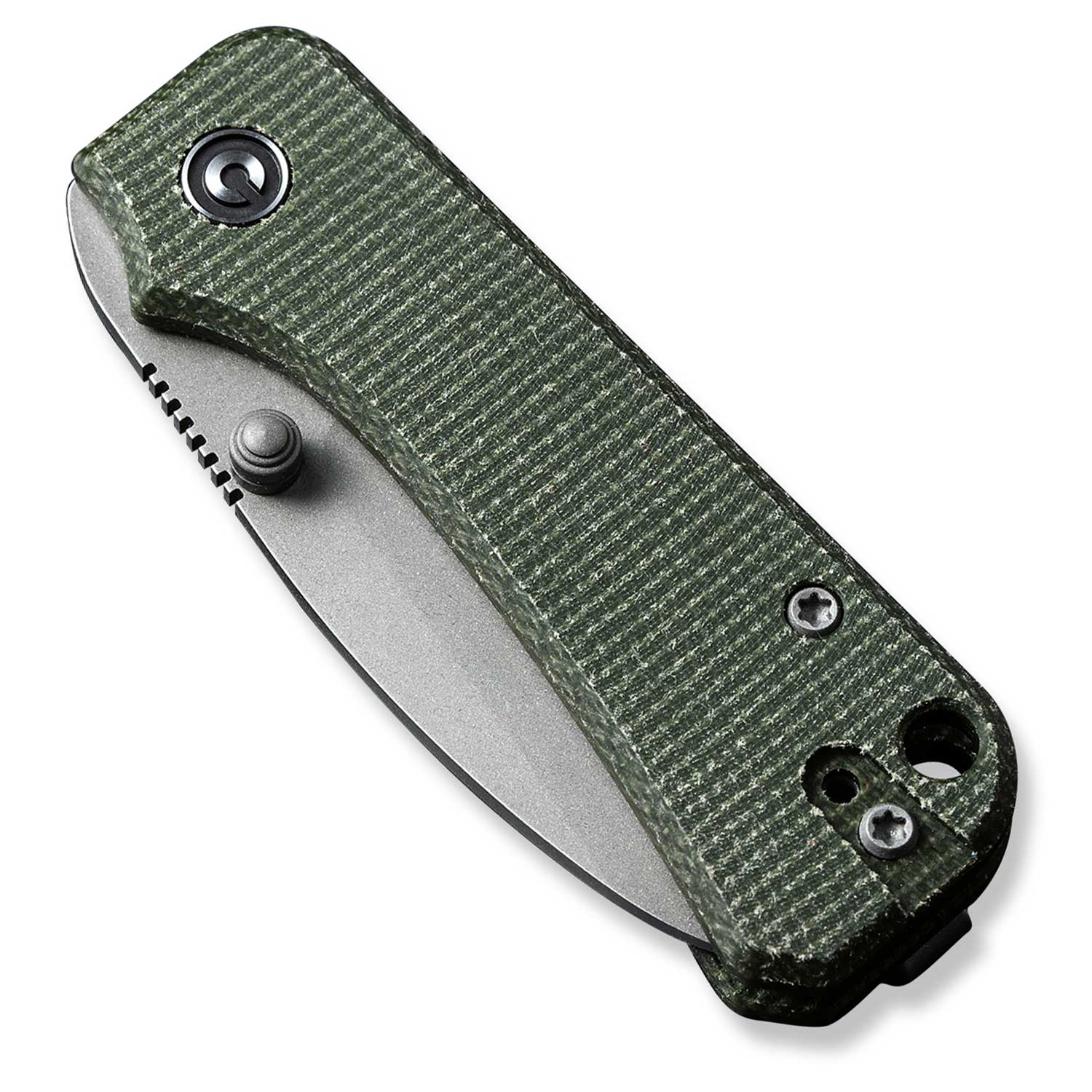 Baby Banter Pocket Knife - Green Micarta - Gray Stonewash Nitro V - Front Close