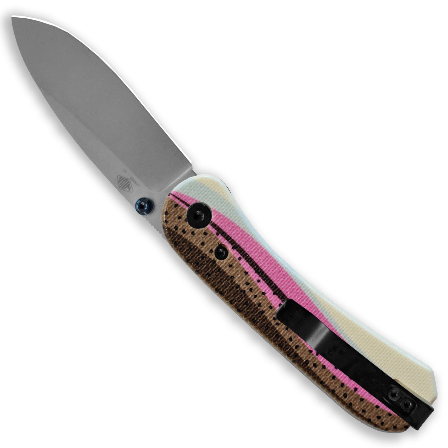 Lander 1 Knife Scales - Rainbow Trout G10 - Back Open with Back scale