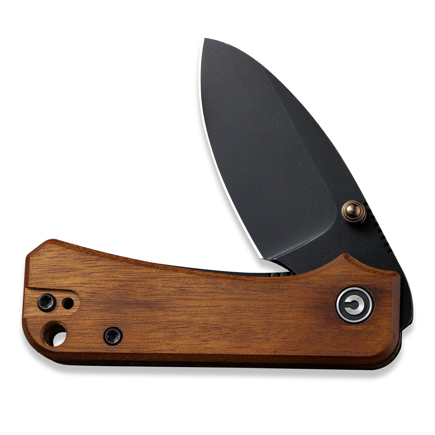 Baby Banter Pocket Knife - Guibourtia Wood - Black Stonewash Nitro V - Front Half Open