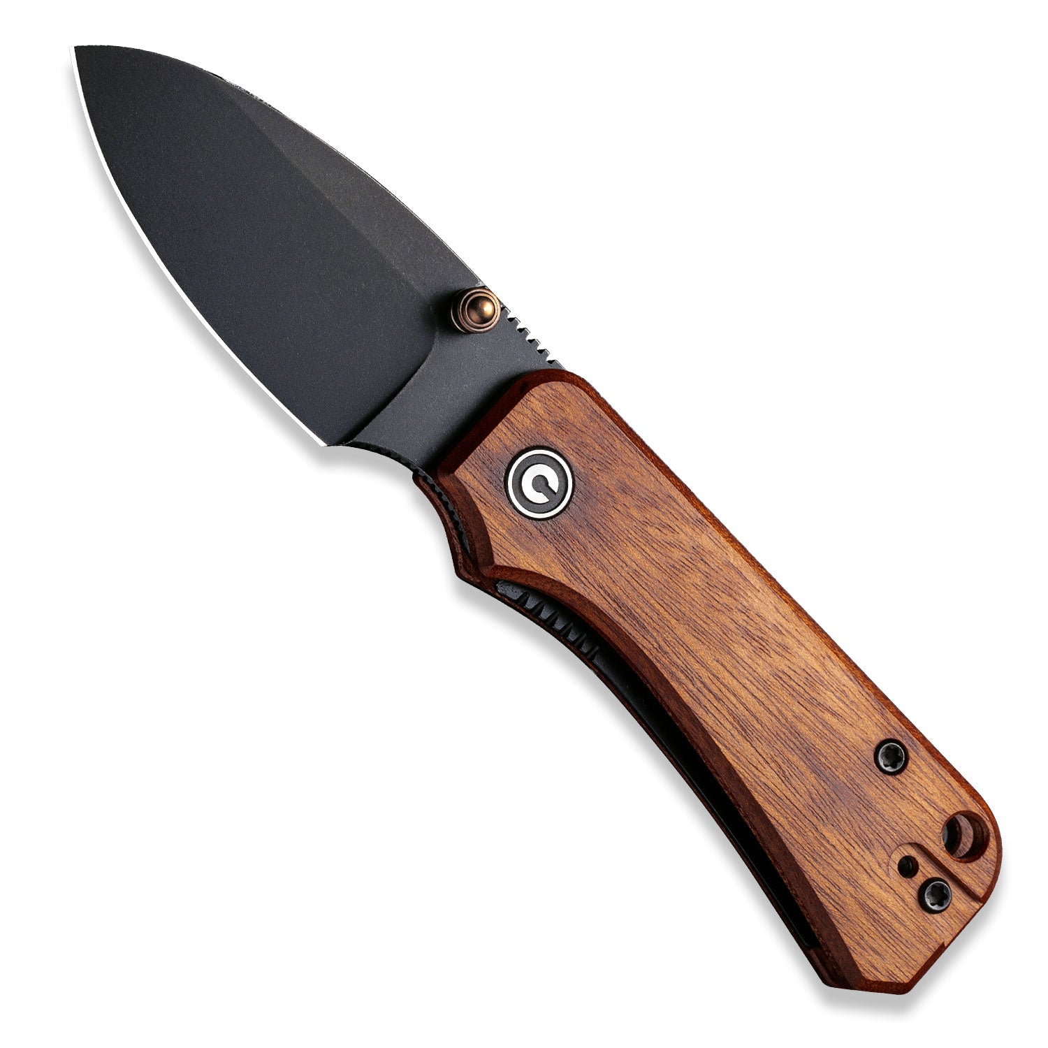 Baby Banter Pocket Knife - Guibourtia Wood - Black Stonewash Nitro V - Front Open