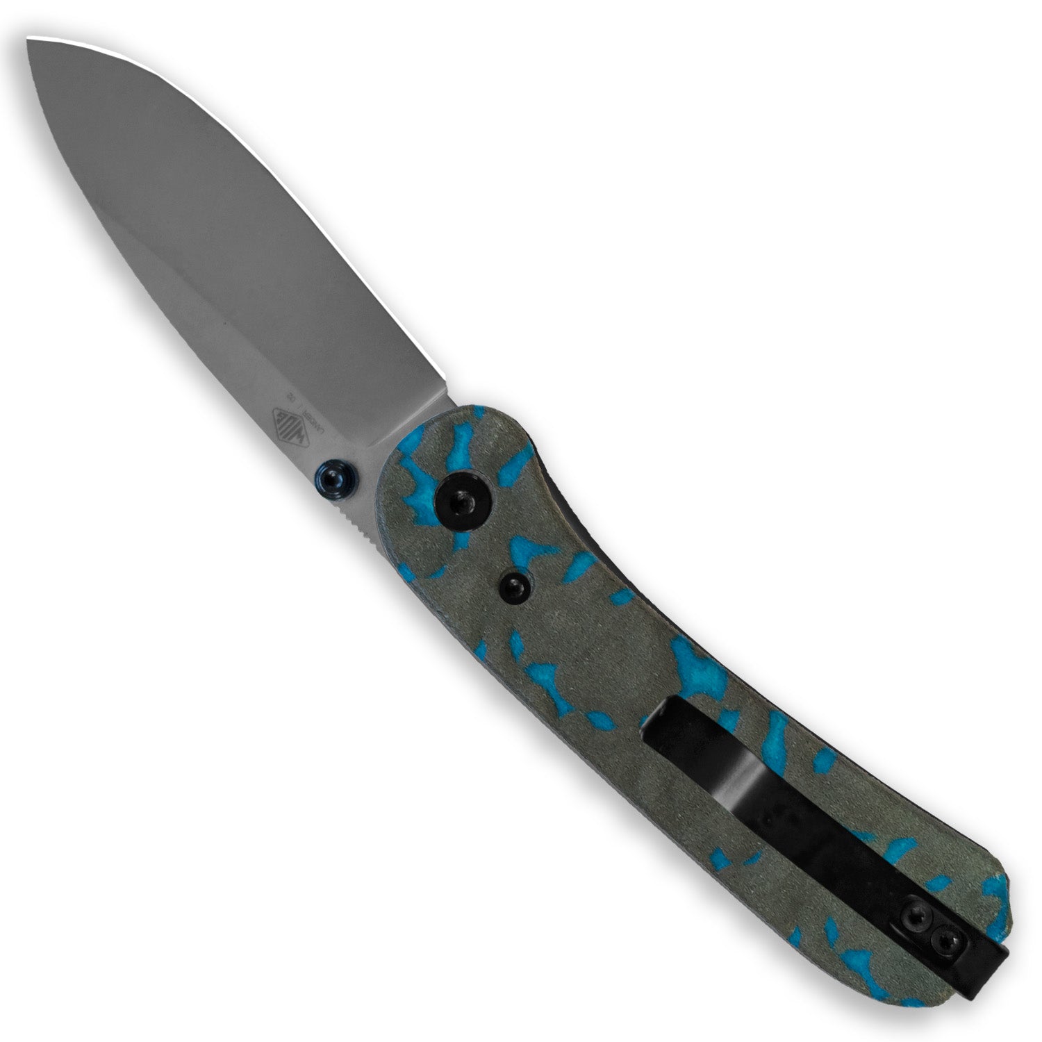 Lander 1 Knife Scales - Lava - Icy Blue - Back open with the back scale 