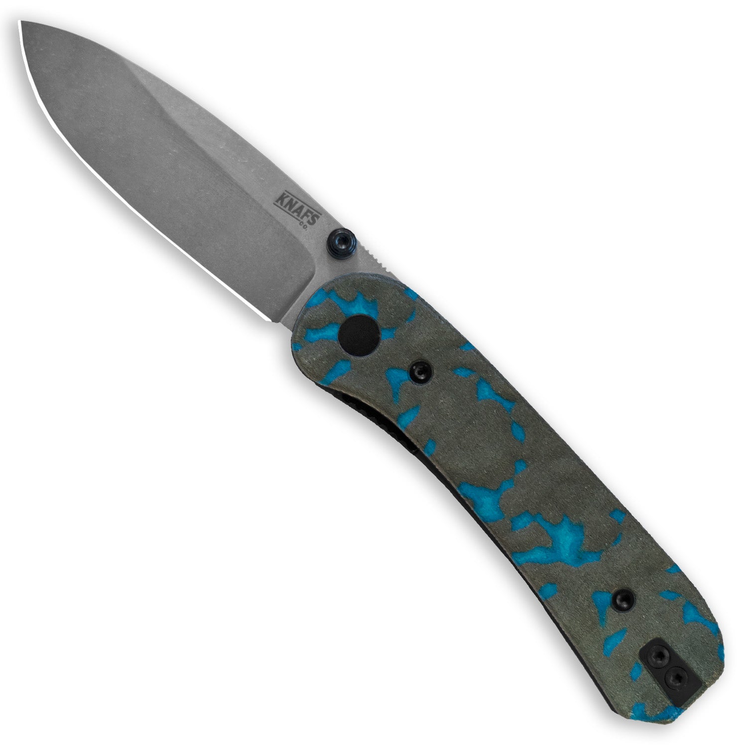 Lander 1 Knife Scales - Lava - Icy Blue - Front open view with the front scale