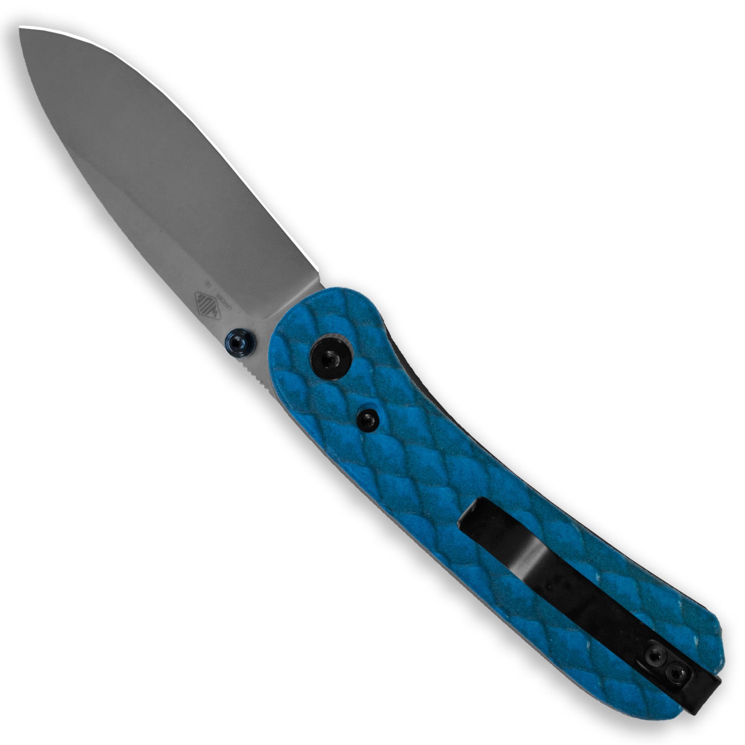 Lander 1 Knife Scales - Blue Dragon - Back Open Knife with Back Scale View