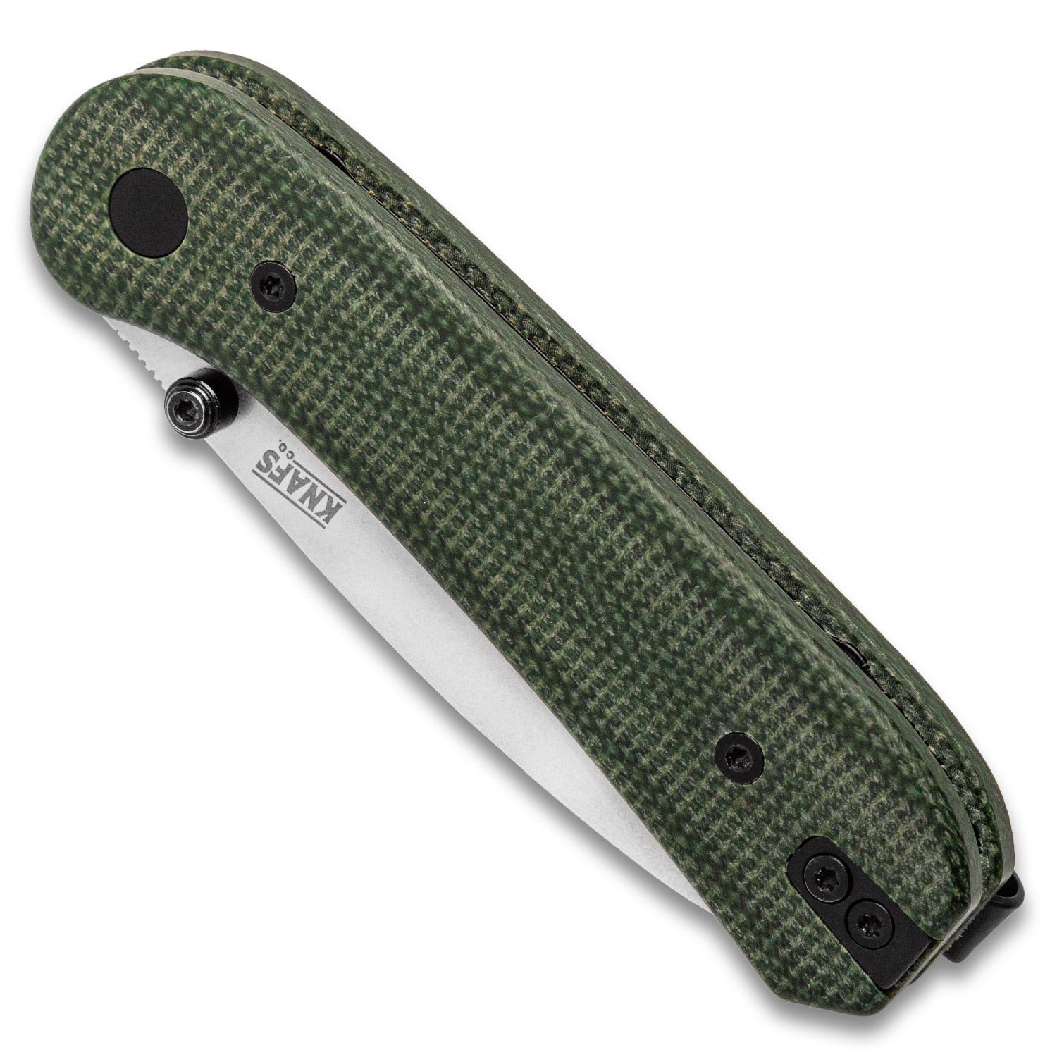 Lander 1 Pocket Knife - Contoured Green Micarta - 14C28N - Front Close View