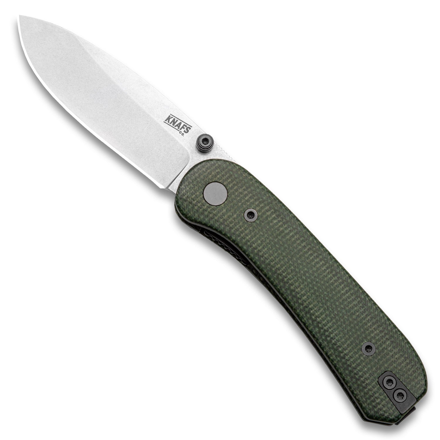 Lander 1 Pocket Knife - Contoured Green Micarta - 14C28N - Front Open View