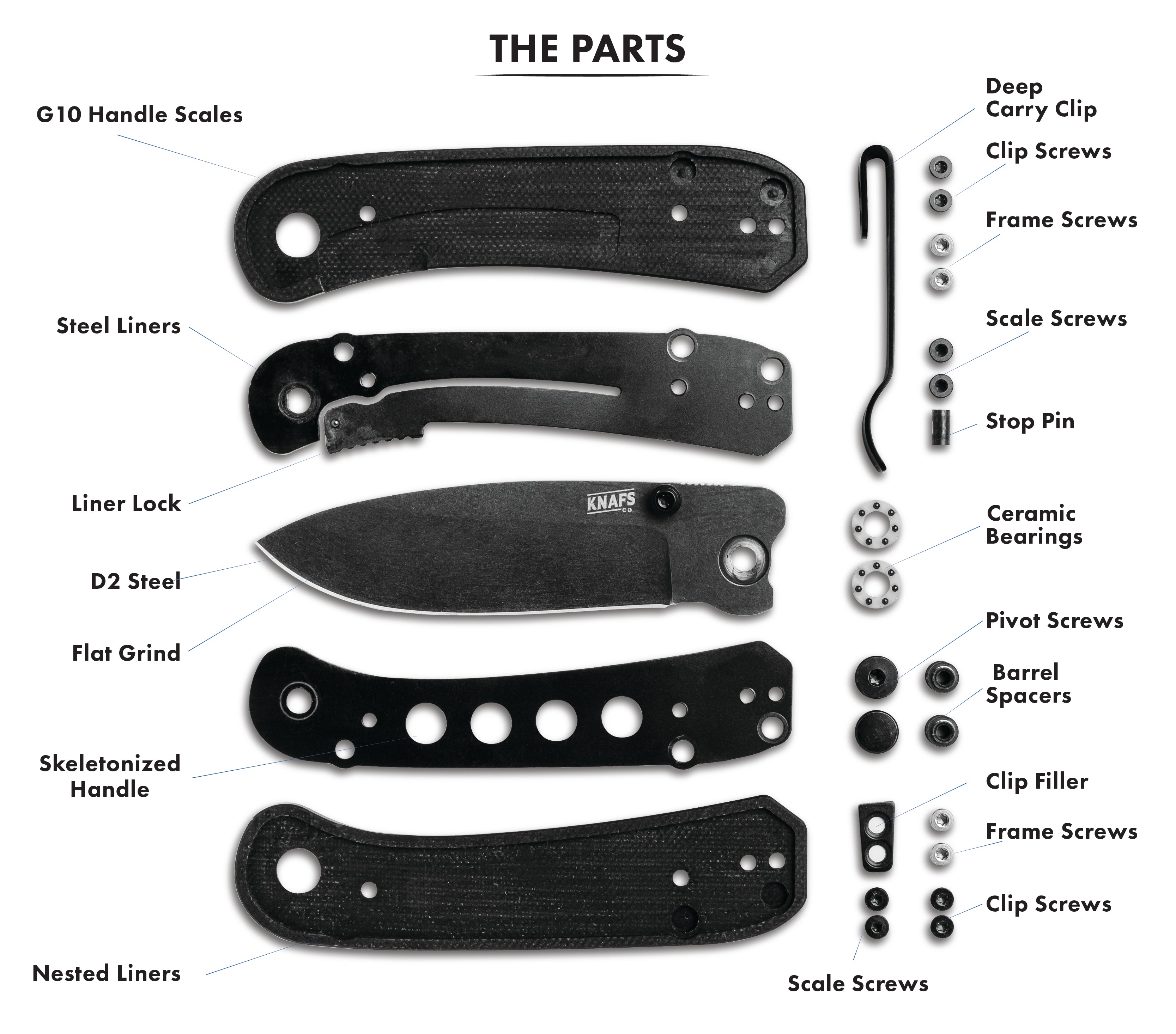 Lander 1 Pocket Knife - Black G10 - D2 - Knife detailed Parts